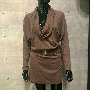 NWT - MISS SIXTY Draped Necked Long Sleeve Belted Mini Dress